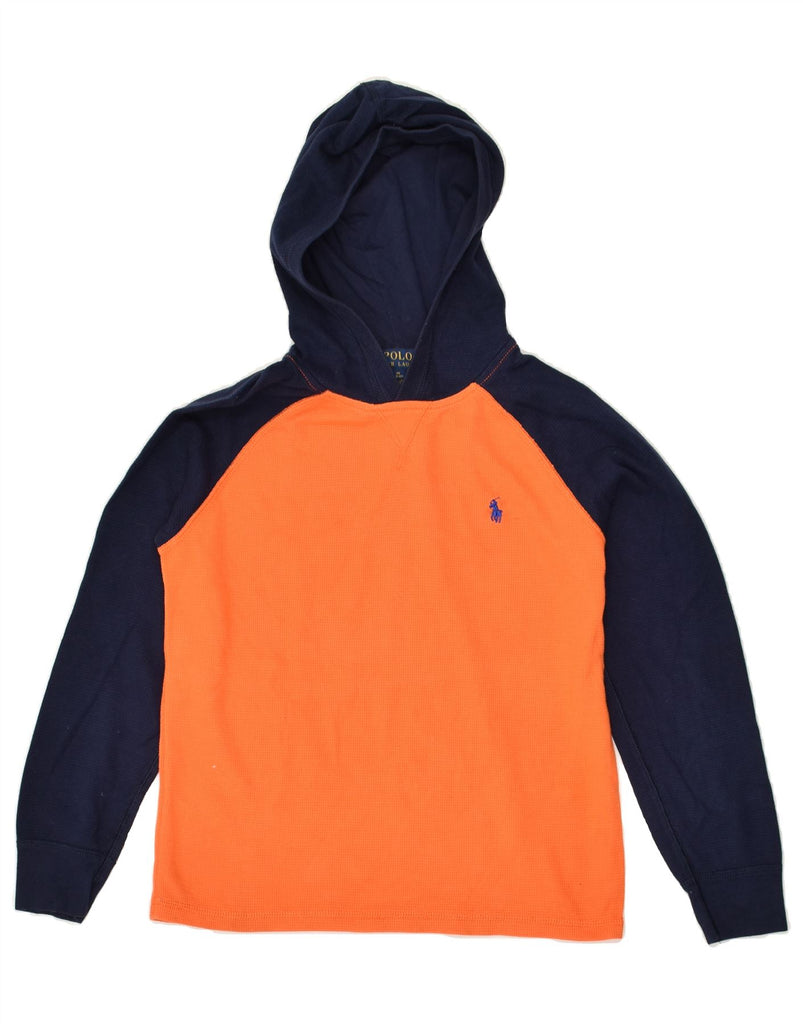 POLO RALPH LAUREN Boys Hoodie Jumper 10-11 Years Medium Orange Colourblock | Vintage Polo Ralph Lauren | Thrift | Second-Hand Polo Ralph Lauren | Used Clothing | Messina Hembry 