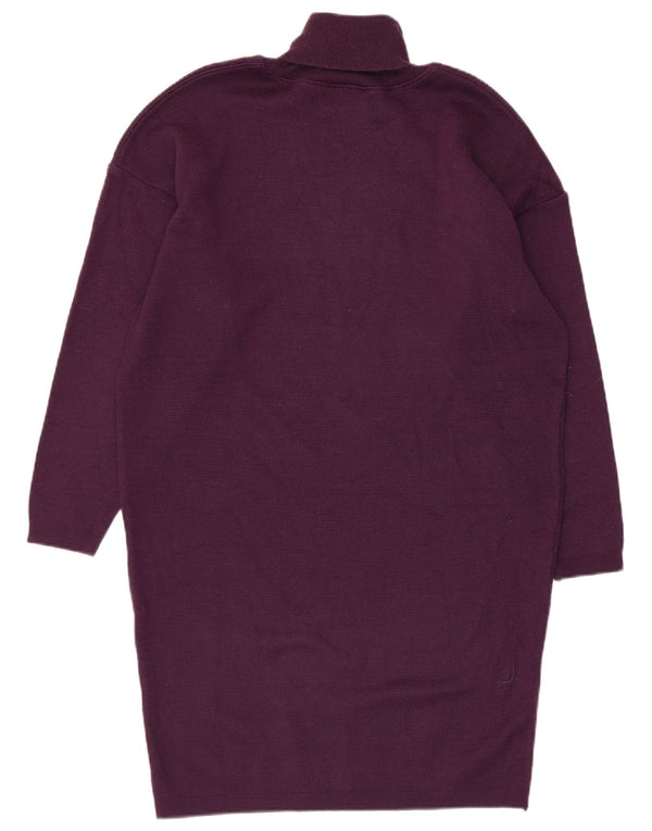 Vintage Womens Graphic Jumper Dress UK 16 Large Purple Wool