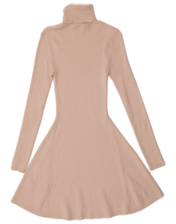 Zara Womens Roll Neck Long Sleeve Jumper Dress UK 12 Medium Beige Viscose