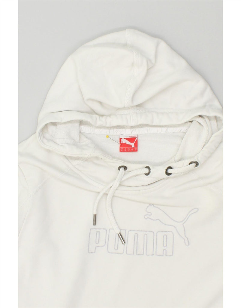 PUMA Womens Graphic Hoodie Jumper UK 12 Medium White Vintage Puma and Second-Hand Puma from Messina Hembry 