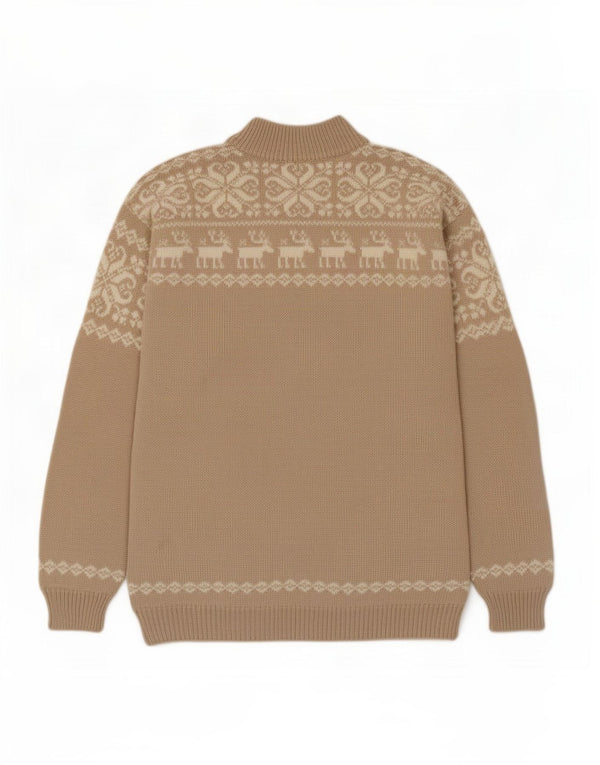 Vintage Mens Jumper Sweater Large Beige Fair Isle