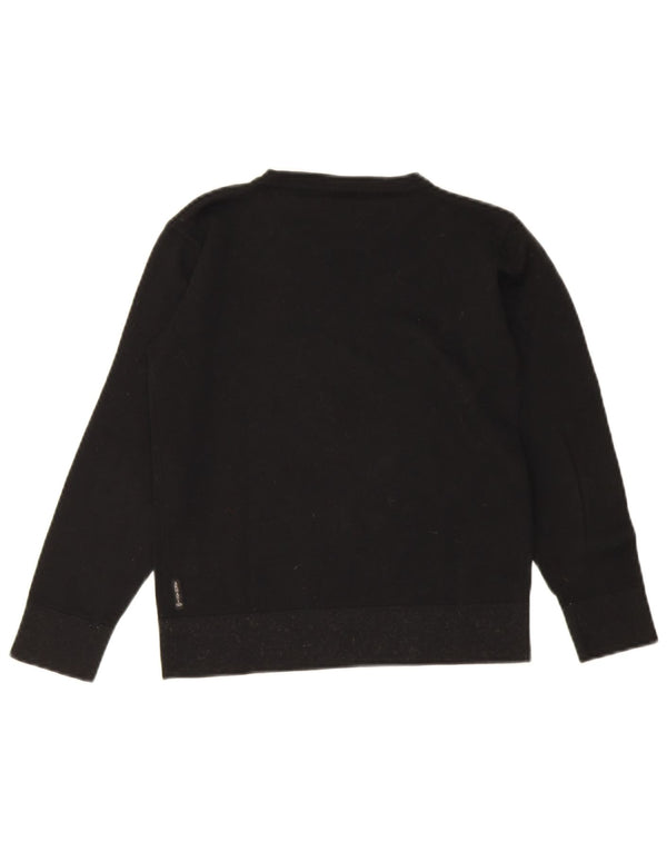 Armani Girls Graphic Crew Neck Jumper Sweater 9-10 Years Black Virgin Wool