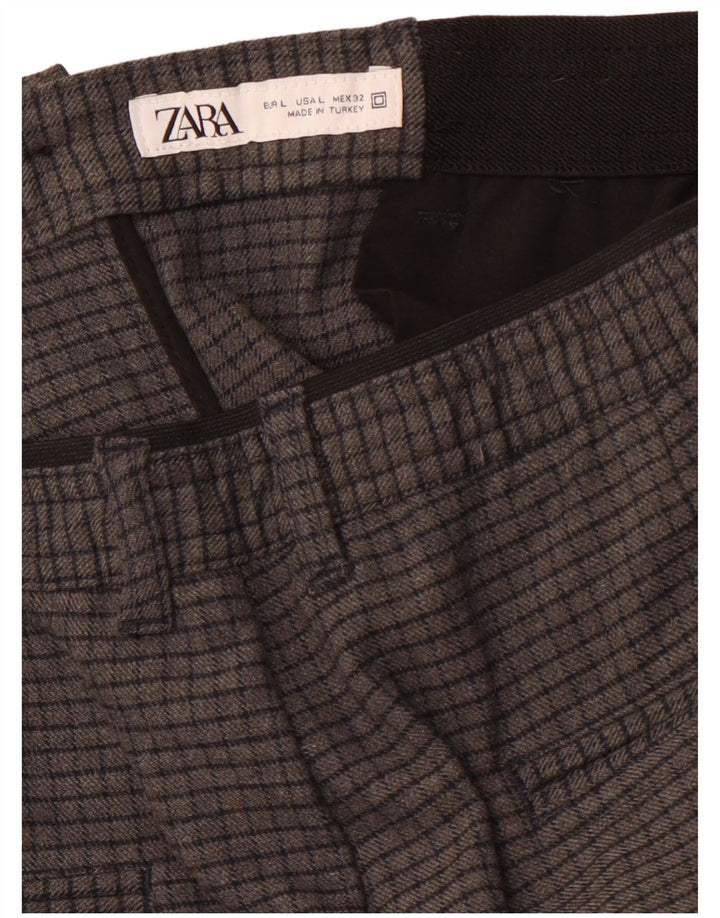 ZARA Womens Tapered Chino Trousers Large W34 L27 Grey Check