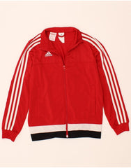 ADIDAS Boys Tracksuit Top Jacket 11-12 Years Red Colourblock Polyester