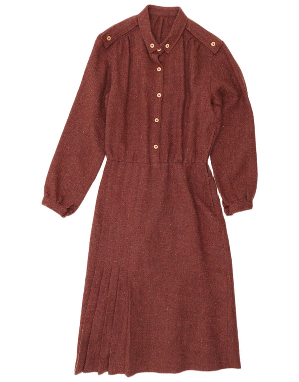 Vintage Womens Long Sleeve Maxi Dress UK 14 Medium Burgundy Flecked