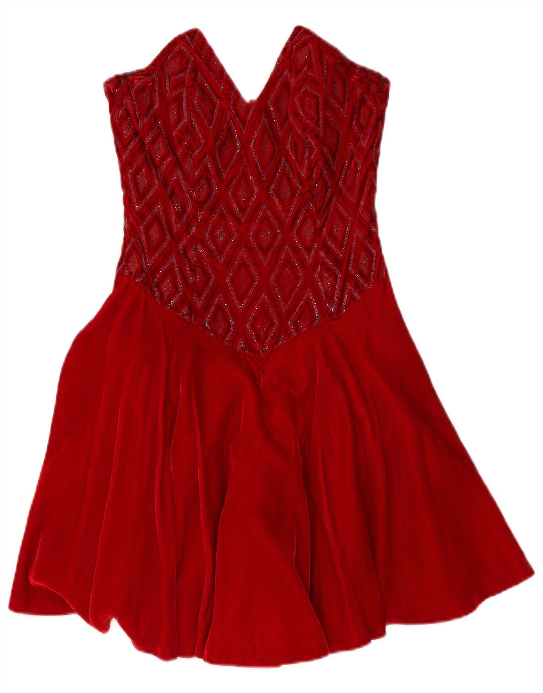 Roccobarocco Womens Strapless Dress IT 42 Medium Red Argyle/Diamond Viscose