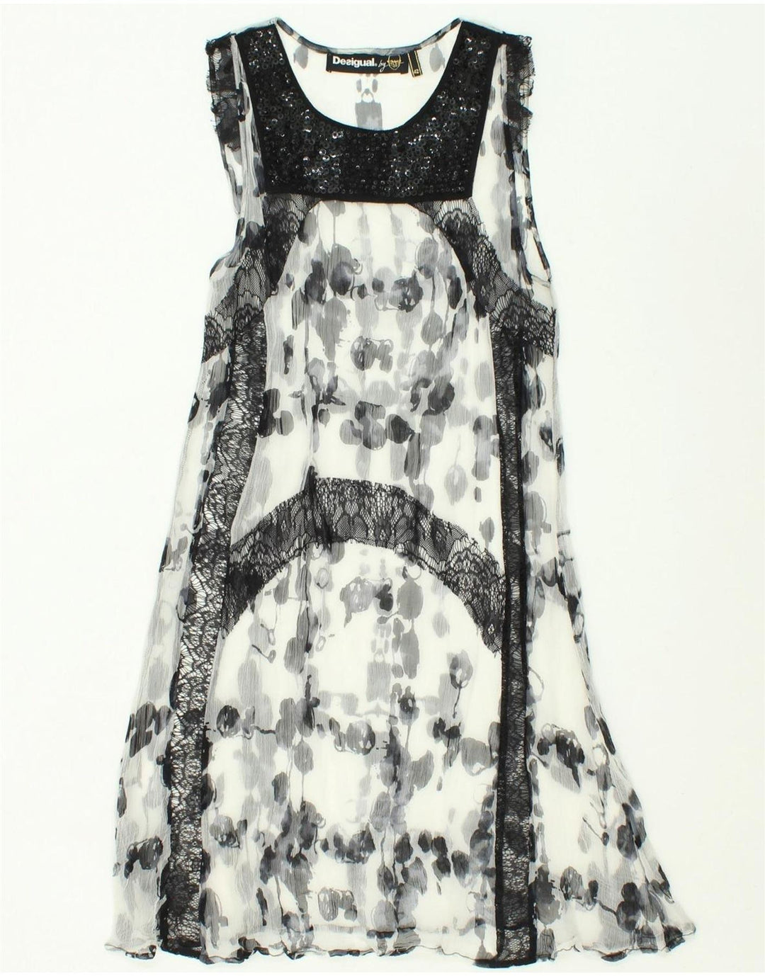 DESIGUAL Womens See Through Basic Dress IT 42 Medium White Spotted Beach Vintage Desigual and Second-Hand Desigual from Messina Hembry 