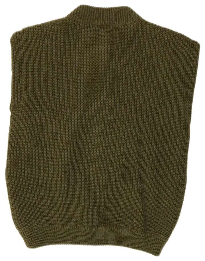 Liverani Mens Sleeveless Cardigan Sweater IT 48 Medium Khaki Wool