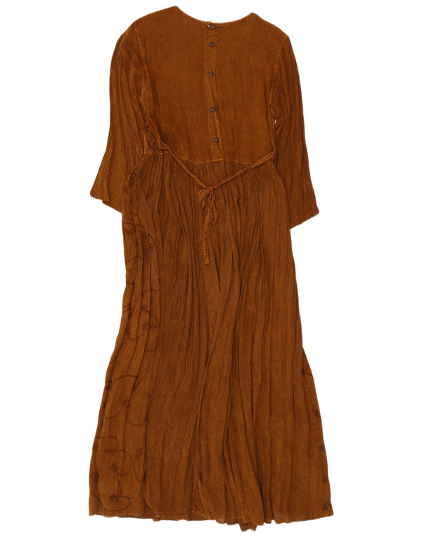 Vintage Womens 3/4 Sleeve Maxi Dress UK 10 Small Brown Paisley