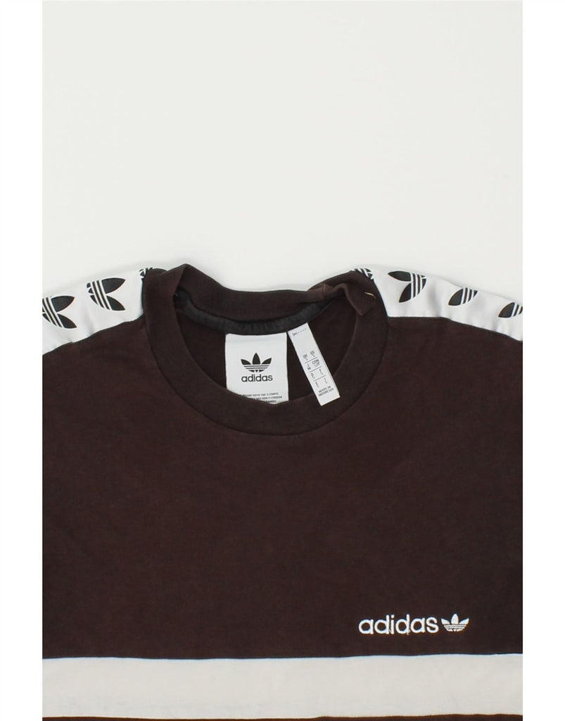 ADIDAS Mens Graphic T-Shirt Top Small Brown Colourblock Cotton | Vintage Adidas | Thrift | Second-Hand Adidas | Used Clothing | Messina Hembry 