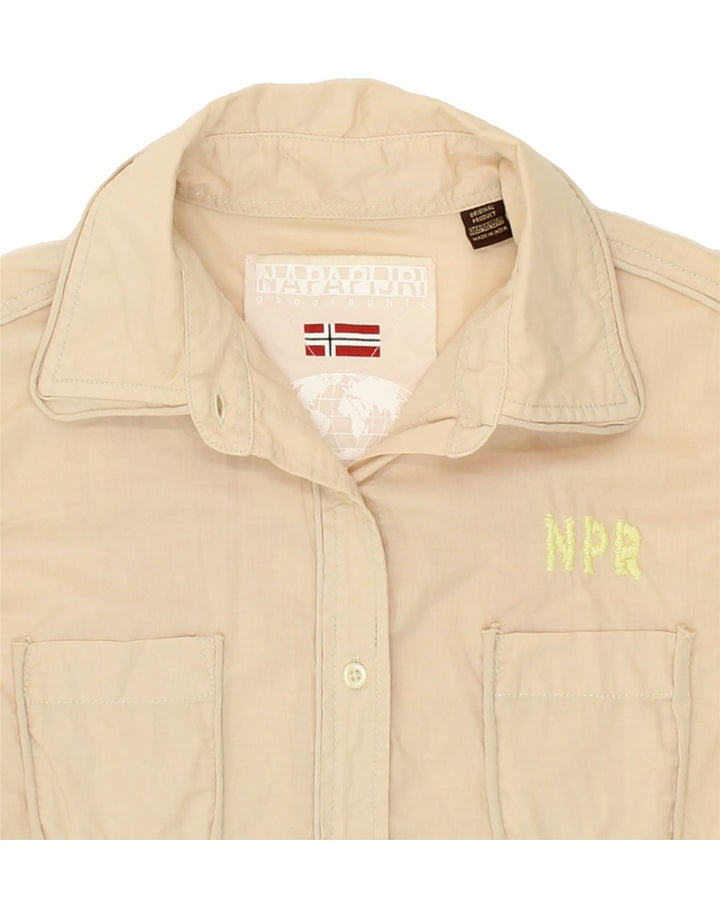 NAPAPIJRI Womens Graphic Shirt UK 14 Medium Beige Cotton Vintage Napapijri and Second-Hand Napapijri from Messina Hembry 