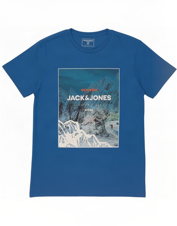 Jack & Jones Mens Graphic T-Shirt Top Large Blue Cotton