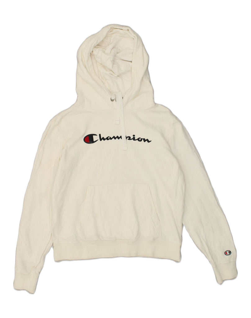 CHAMPION Womens Graphic Hoodie Jumper XS White Cotton | Vintage Champion | Thrift | Second-Hand Champion | Used Clothing | Messina Hembry 