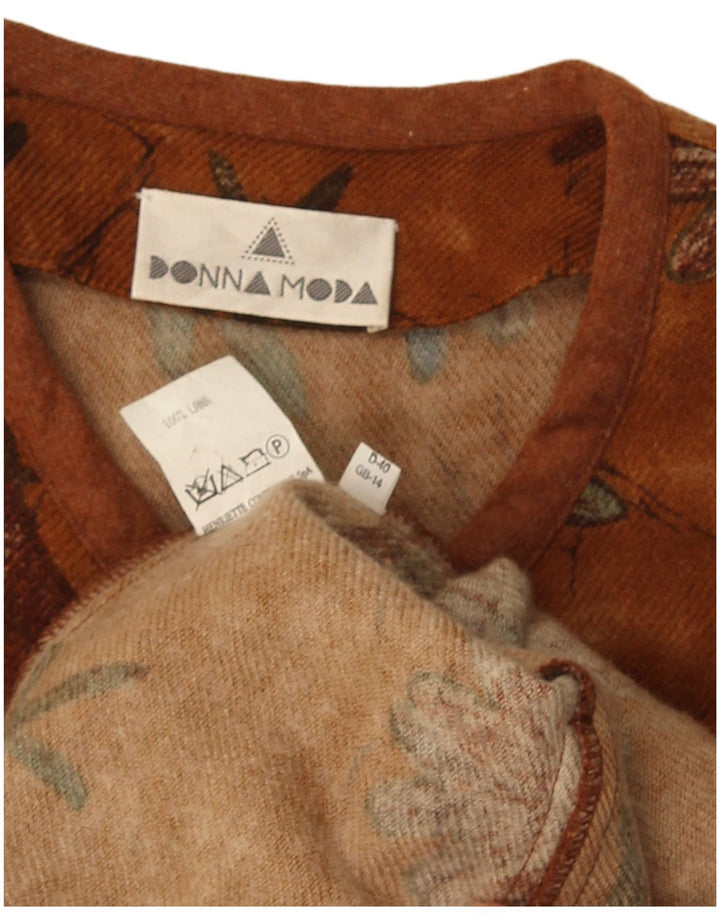 Vintage Womens 5 Button Blazer Jacket UK 14 Medium Brown Floral Wool