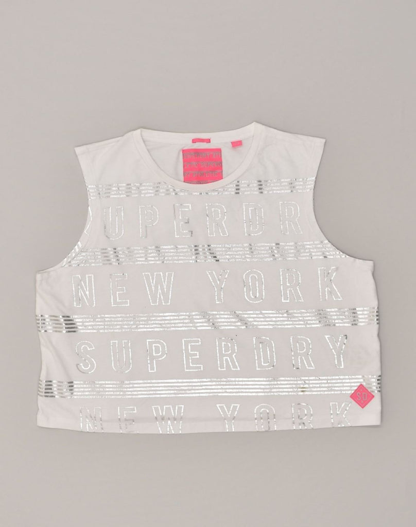 SUPERDRY Womens Graphic Vest Top UK 18 XL Grey Geometric Cotton | Vintage Superdry | Thrift | Second-Hand Superdry | Used Clothing | Messina Hembry 