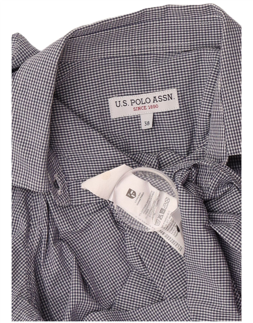 U.S. Polo Assn. Womens Shirt EU 38 Medium Navy Blue Gingham Cotton