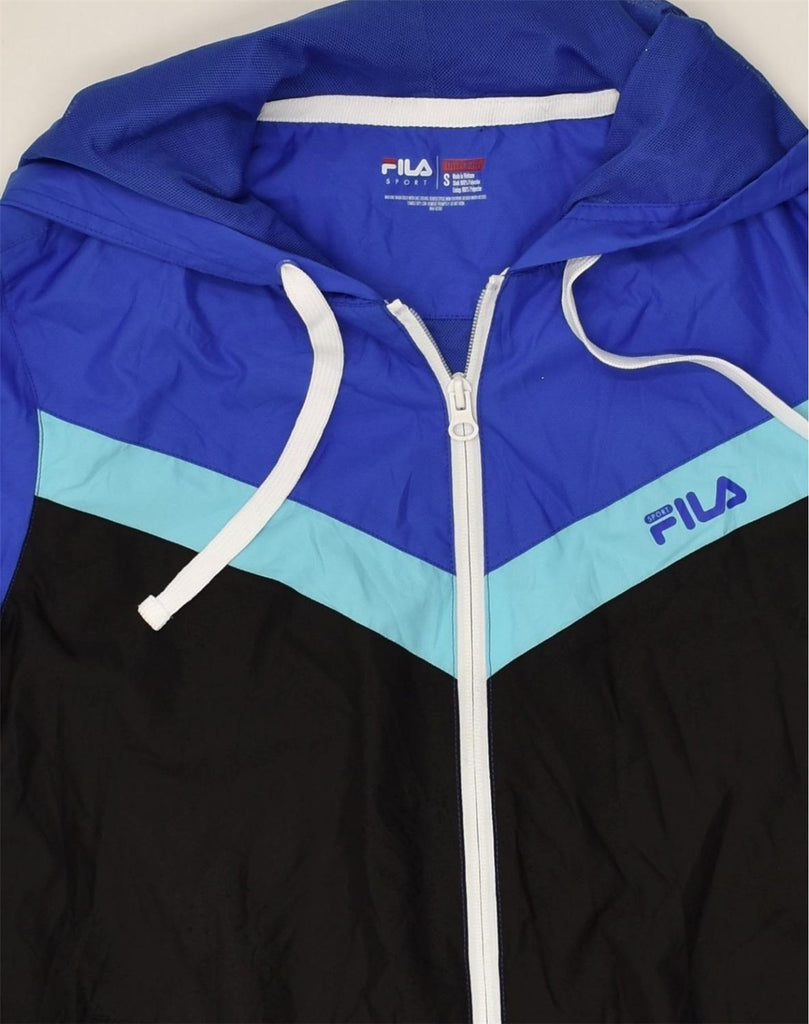 FILA Womens Hooded Rain Jacket UK 10 Small Black Colourblock Polyester | Vintage Fila | Thrift | Second-Hand Fila | Used Clothing | Messina Hembry 