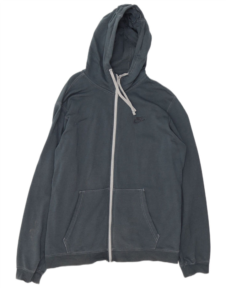 Nike Mens Zip Hoodie Sweater Large Navy Blue Cotton