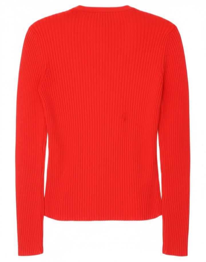 Benetton Womens Cardigan Sweater UK 12 Medium Red Cotton