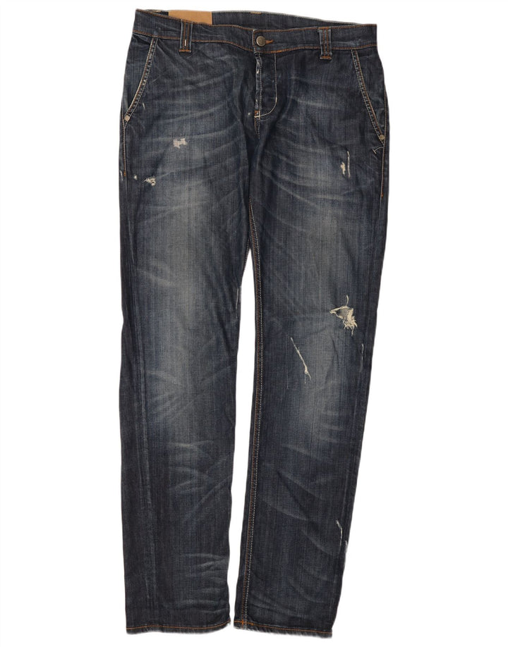 Dondup Mens Distressed Straight Jeans W34 L33 Blue
