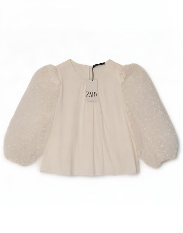 Zara Womens 3/4 Sleeve Blouse Top UK 14 Large White Viscose
