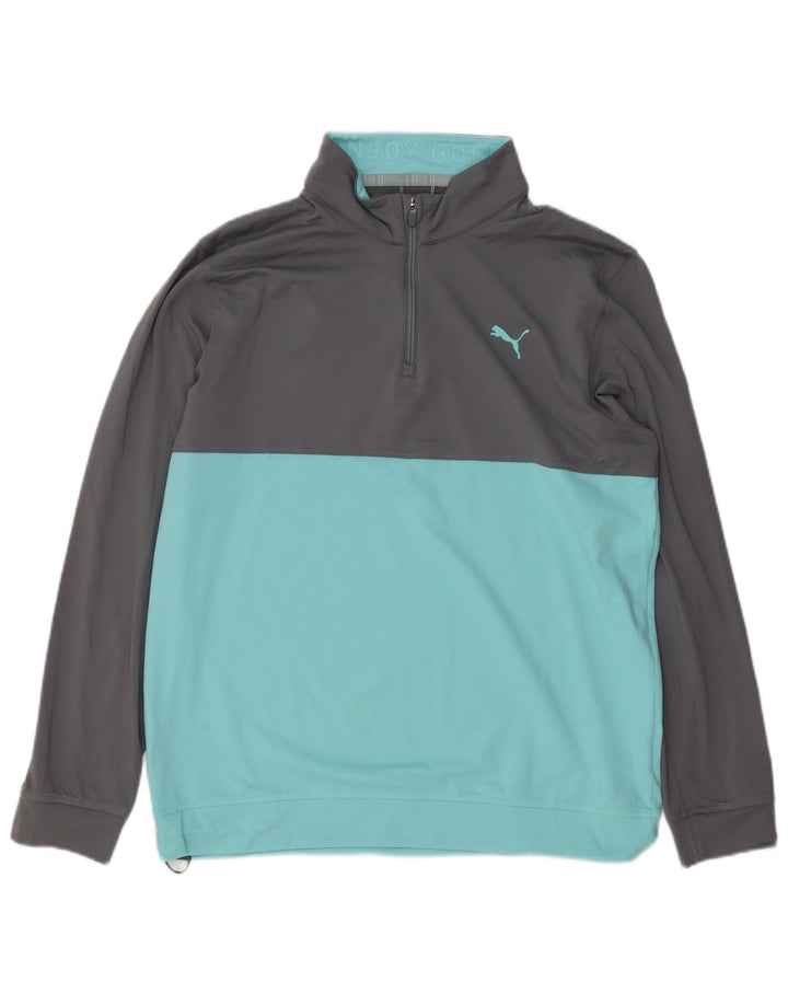 Puma Mens Zip Neck Pullover Tracksuit Top Large Grey Colourblock Polyester