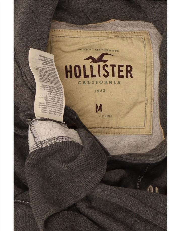 HOLLISTER Mens Graphic Hooded Tracksuit Top Jacket Medium Grey Cotton