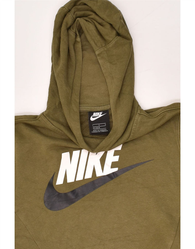 NIKE Boys Graphic Hoodie Jumper 12-13 Years Large Khaki Cotton | Vintage Nike | Thrift | Second-Hand Nike | Used Clothing | Messina Hembry 