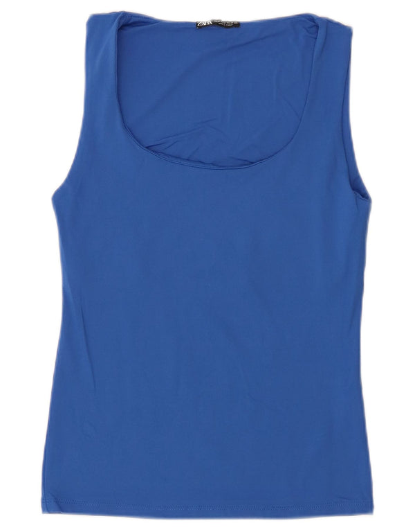 Zara Womens Vest Top UK 12 Medium Blue Polyamide