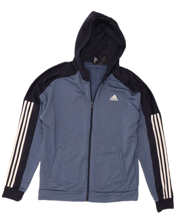 Adidas Mens Zip Hoodie Sweater Large Blue Colourblock Polyester