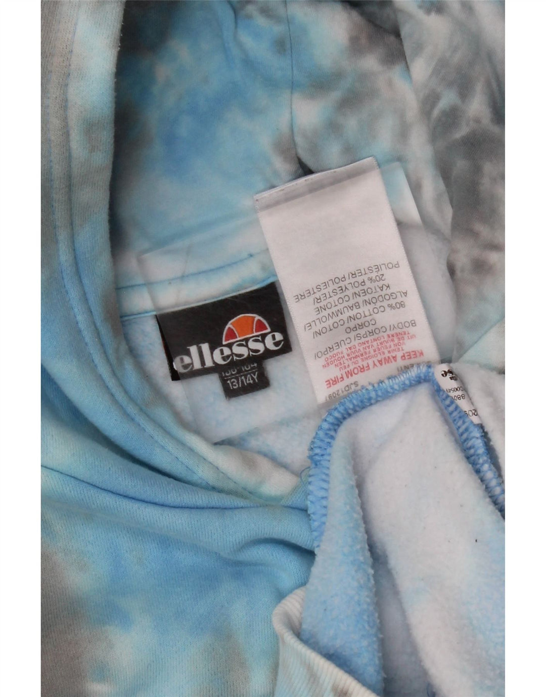 ELLESSE Boys Hoodie Jumper 13-14 Years Blue Tie Dye Cotton