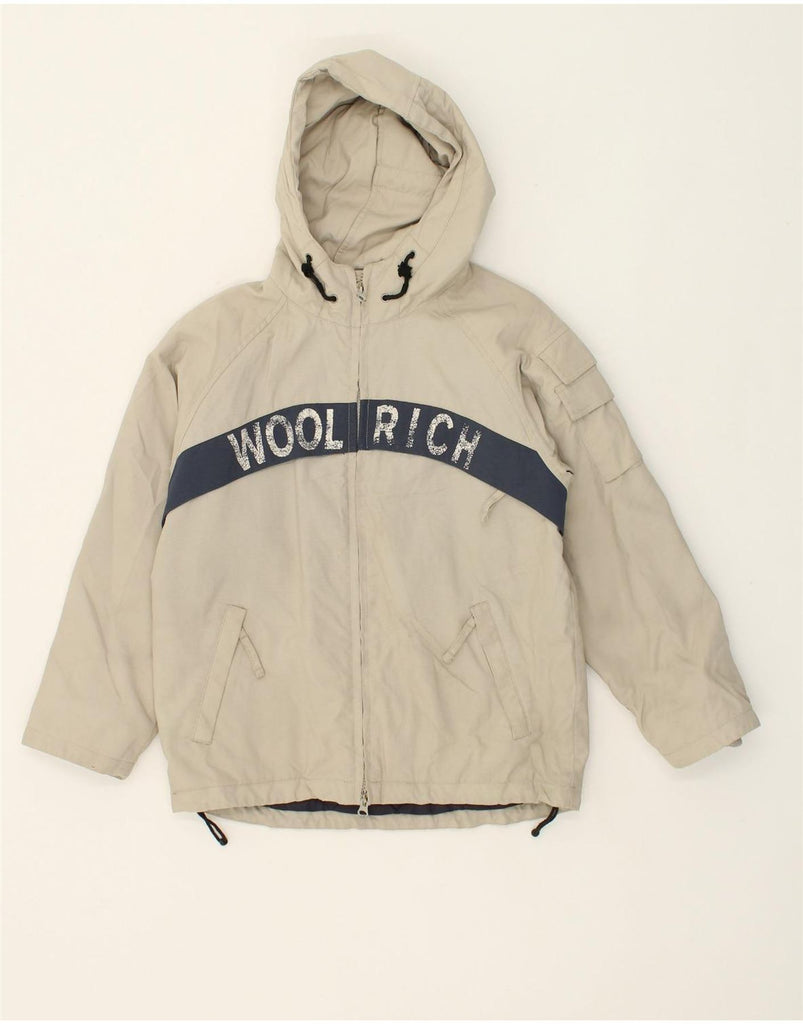 WOOLRICH Boys Graphic Hooded Rain Jacket 9-10 Years Beige | Vintage Woolrich | Thrift | Second-Hand Woolrich | Used Clothing | Messina Hembry 