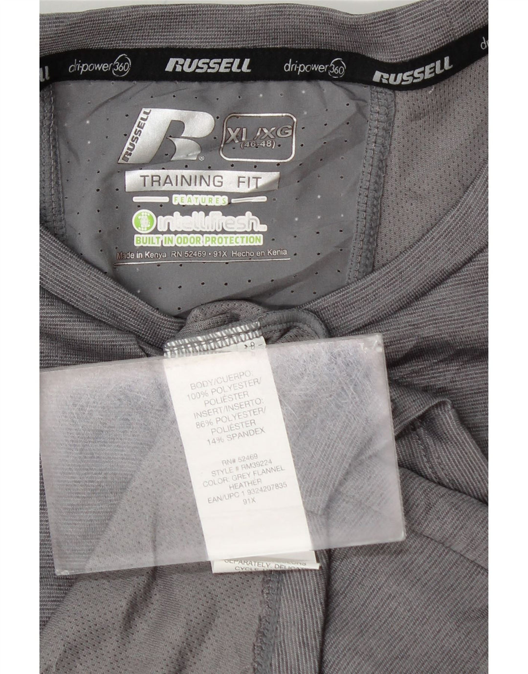 RUSSELL ATHLETIC Mens Dri-Power T-Shirt Top XL Grey Polyester