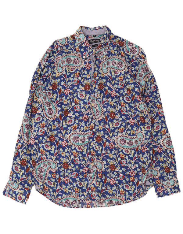 Tom Rusborg Mens Shirt Medium Blue Paisley Linen