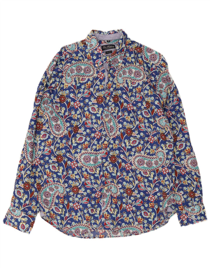 Tom Rusborg Mens Shirt Medium Blue Paisley Linen