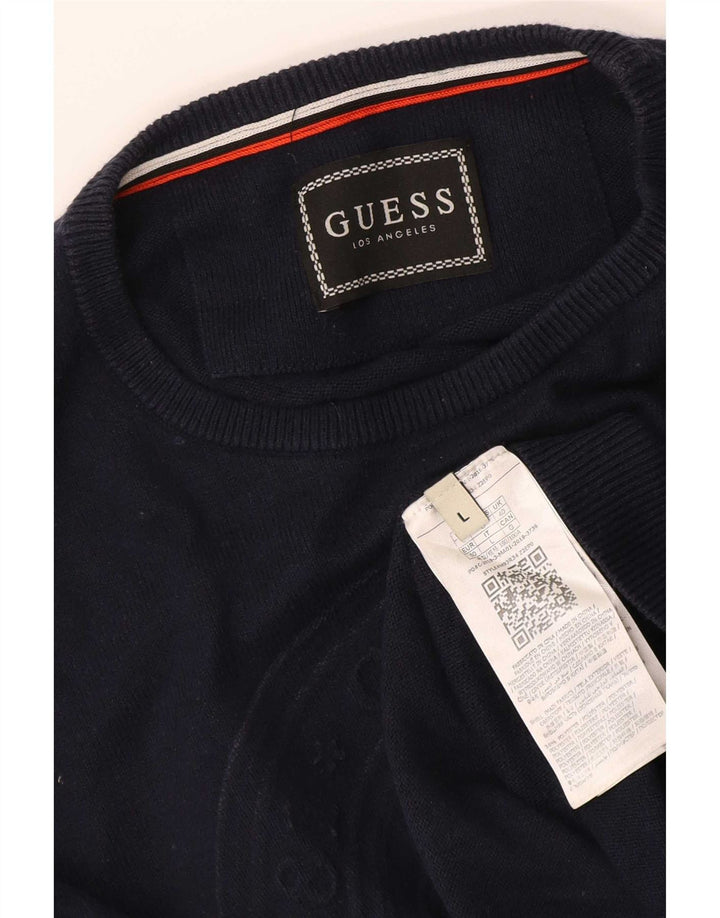 Guess Mens Graphic Boat Neck Jumper Sweater UK 40 Medium Navy Blue