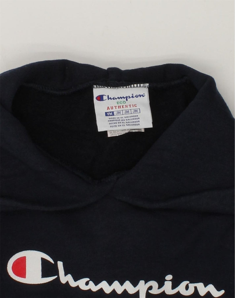 CHAMPION Boys Graphic Hoodie Jumper 15-16 Years Medium  Navy Blue Cotton | Vintage Champion | Thrift | Second-Hand Champion | Used Clothing | Messina Hembry 