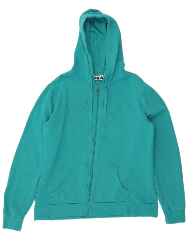 Fila Womens Graphic Zip Hoodie Sweater UK 18 XL Turquoise Cotton