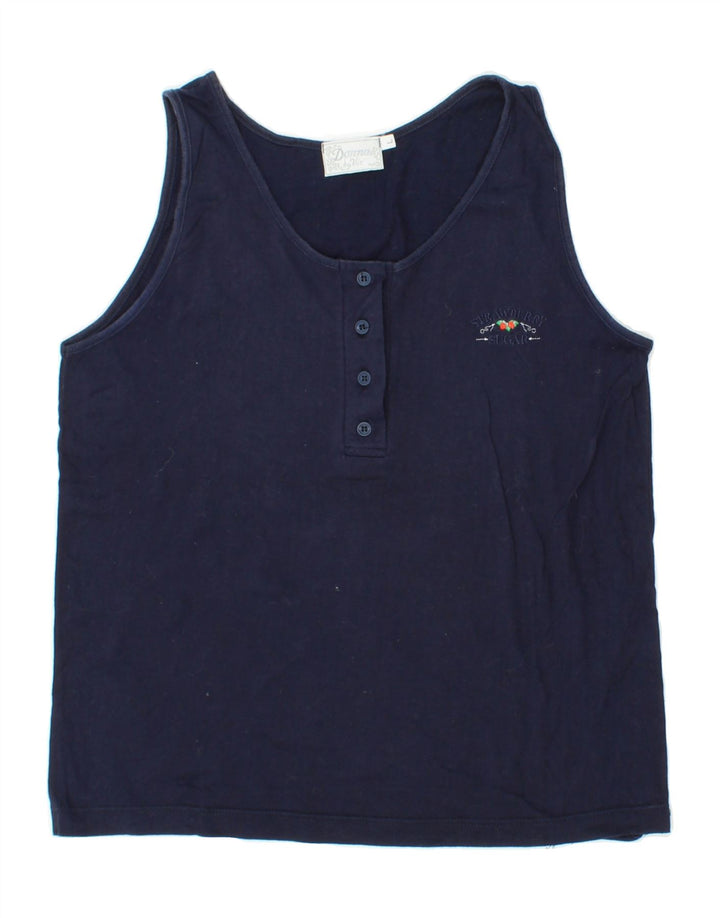 VINTAGE Womens Vest Top UK 14 Large Navy Blue Cotton Vintage Vintage and Second-Hand Vintage from Messina Hembry 