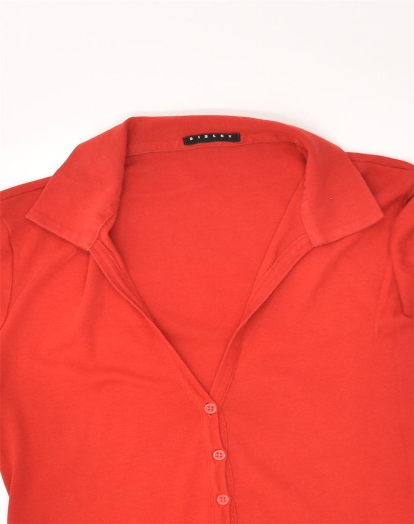 SISLEY Womens Polo Shirt IT 12 Medium Red Cotton | Vintage Sisley | Thrift | Second-Hand Sisley | Used Clothing | Messina Hembry 