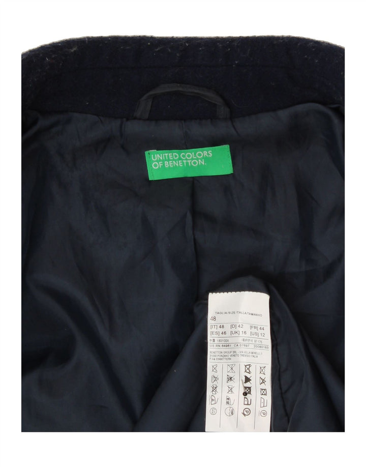 BENETTON Womens Open Overcoat UK 16 Large Navy Blue Wool Vintage Benetton and Second-Hand Benetton from Messina Hembry 