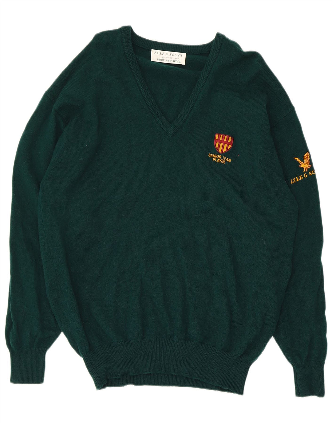Lyle & Scott Mens V-Neck Jumper Sweater Medium Green New Wool