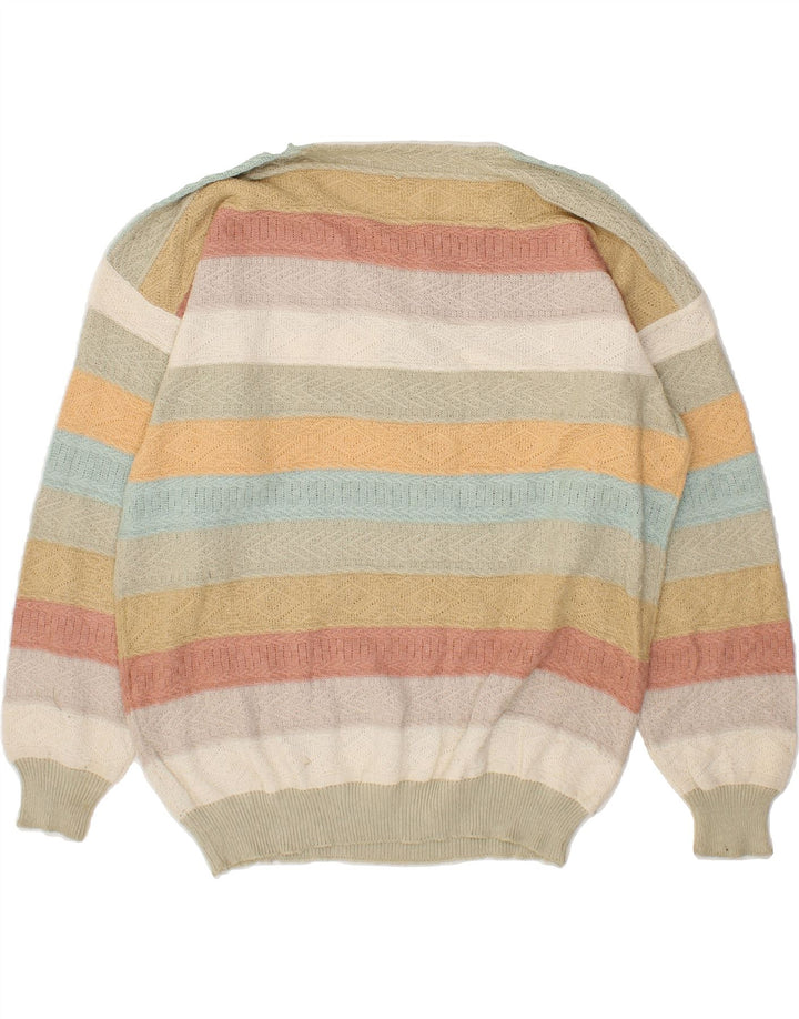 VINTAGE Womens V-Neck Jumper Sweater UK 16 Large Multicoloured Striped Vintage Vintage and Second-Hand Vintage from Messina Hembry 
