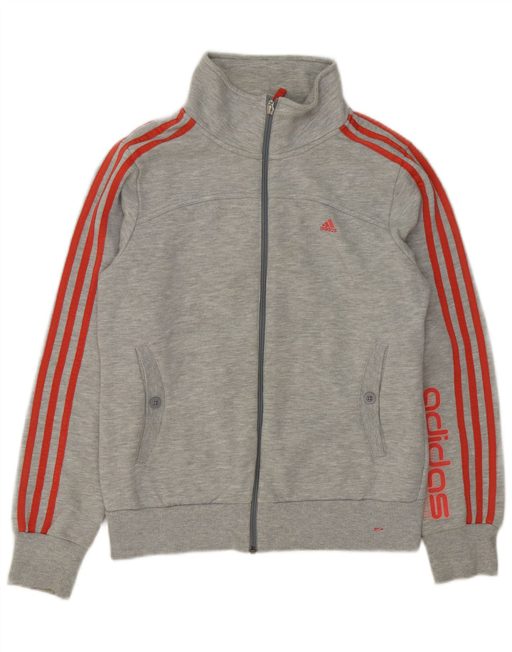 Adidas Womens Graphic Tracksuit Top Jacket UK 16 Large Grey Cotton