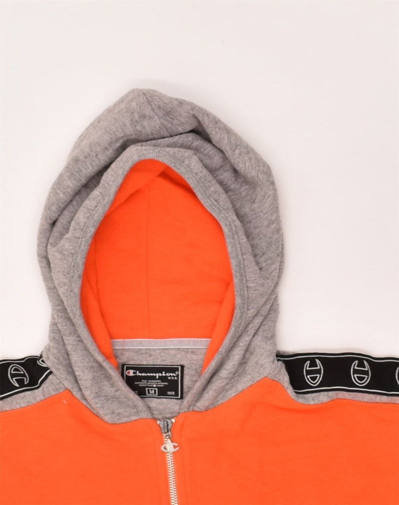 CHAMPION Womens Zip Hoodie Sweater UK 14 Medium Orange Colourblock Cotton | Vintage Champion | Thrift | Second-Hand Champion | Used Clothing | Messina Hembry 