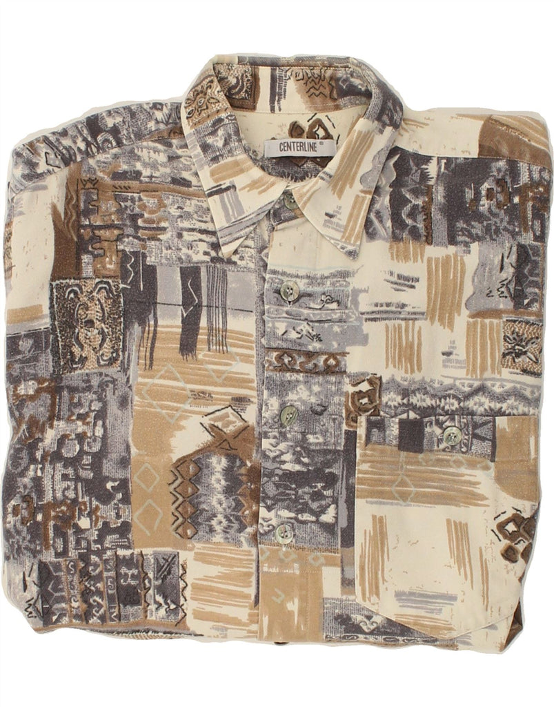 VINTAGE Mens Abstract Pattern Shirt Large Khaki Cotton | Vintage Vintage | Thrift | Second-Hand Vintage | Used Clothing | Messina Hembry 