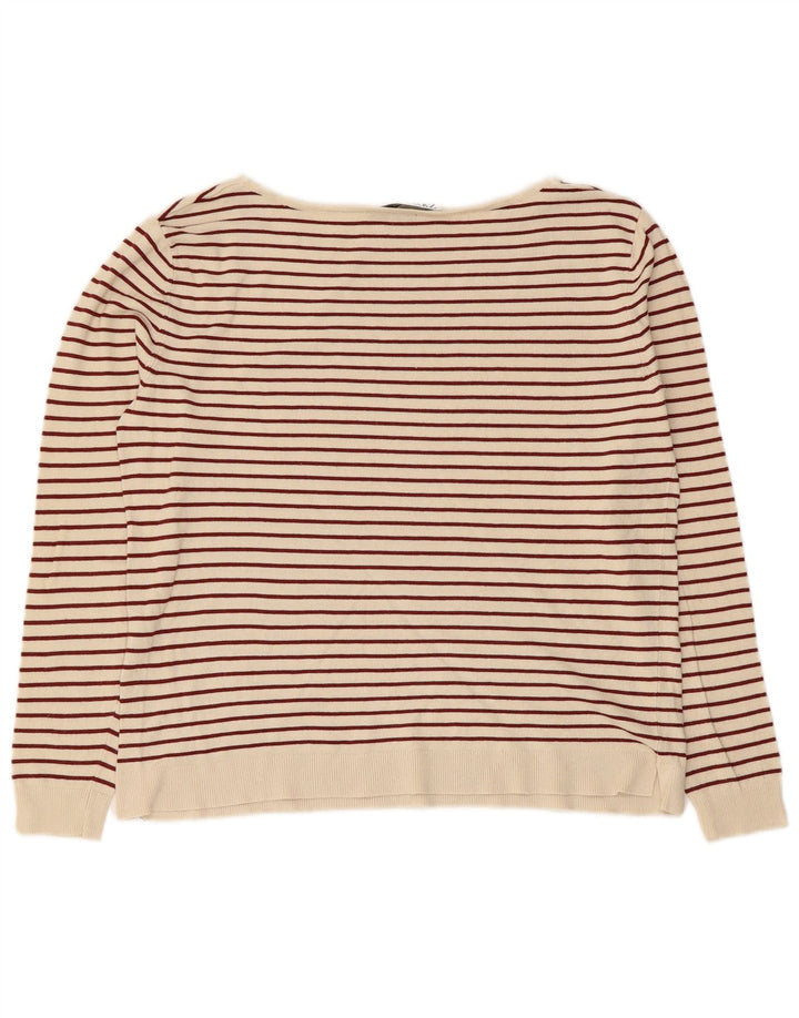 ZARA Womens Boat Neck Jumper Sweater UK 10 Small Off White Striped