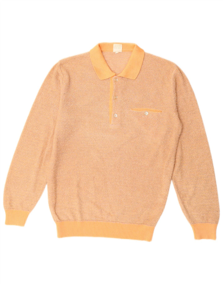 VINTAGE Womens Polo Neck Jumper Sweater UK 14 Medium Orange Cotton