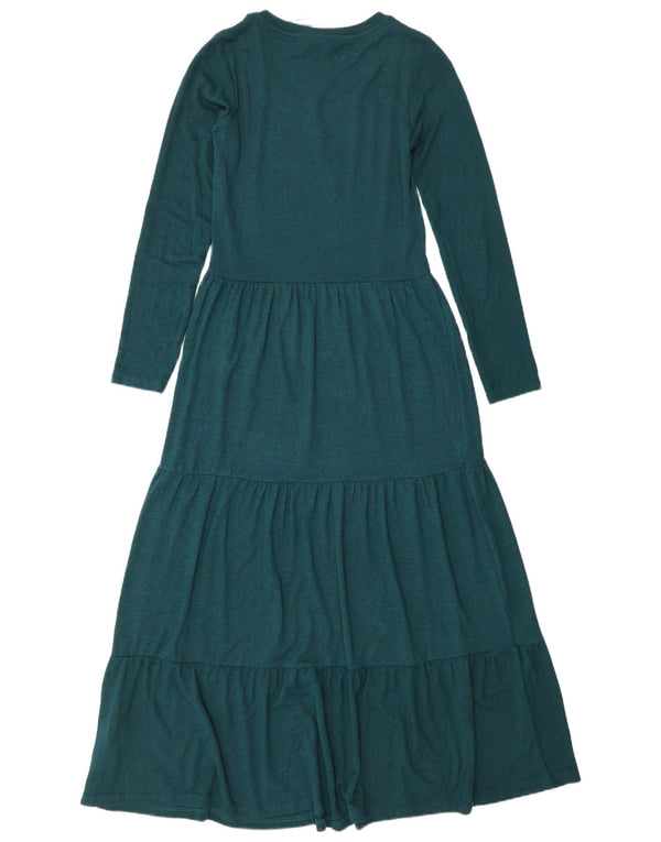 Weird Fish Womens Long Sleeve Maxi Dress UK 8 Small Green Viscose