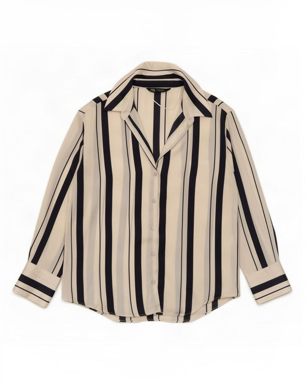 Zara Womens Shirt UK 14 Medium White Striped
